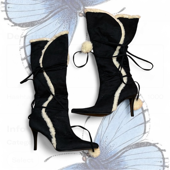 Black and Cream Women's Fur Boots - Picture 1 of 8